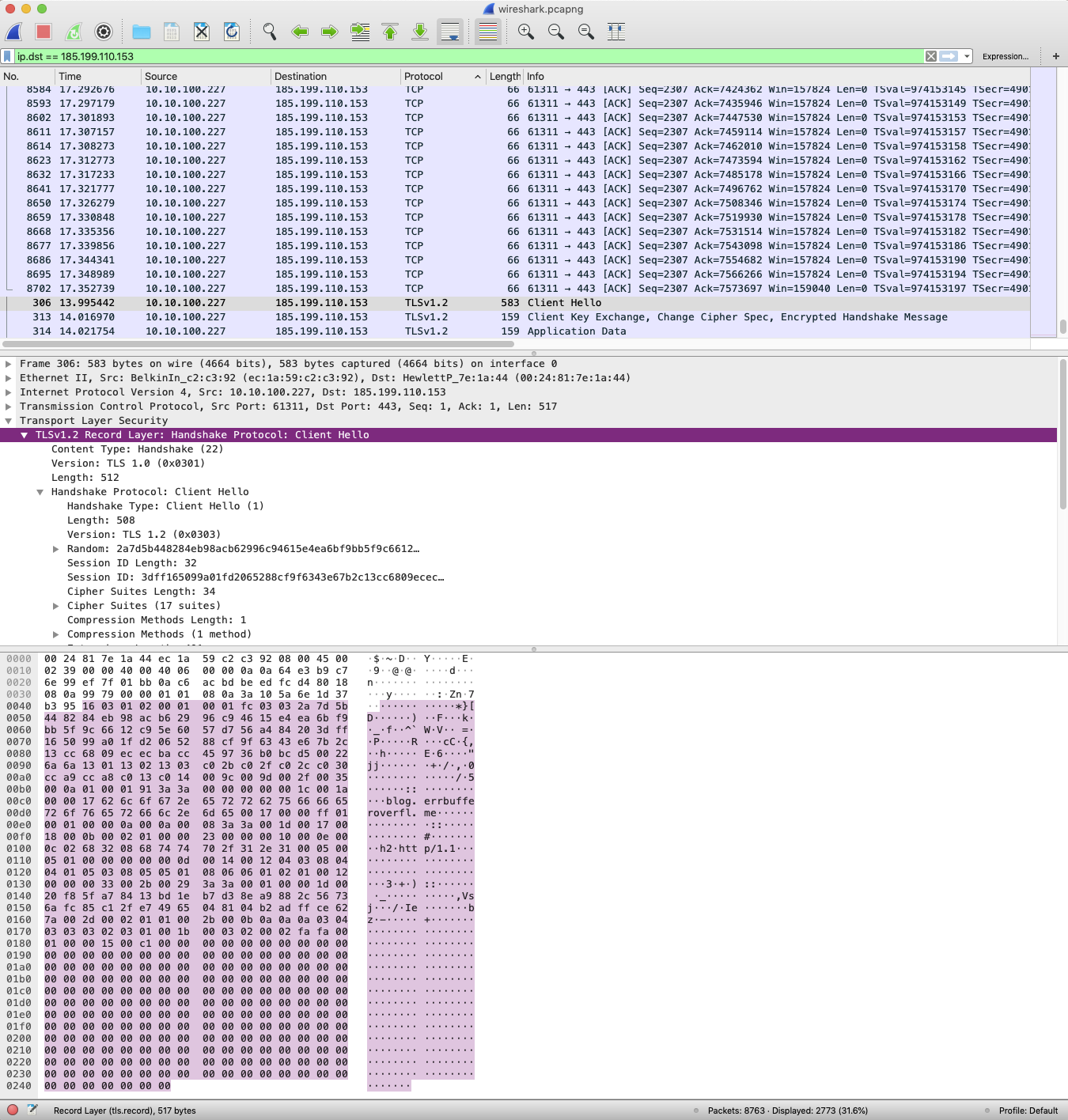 Screenshot of Wireshark